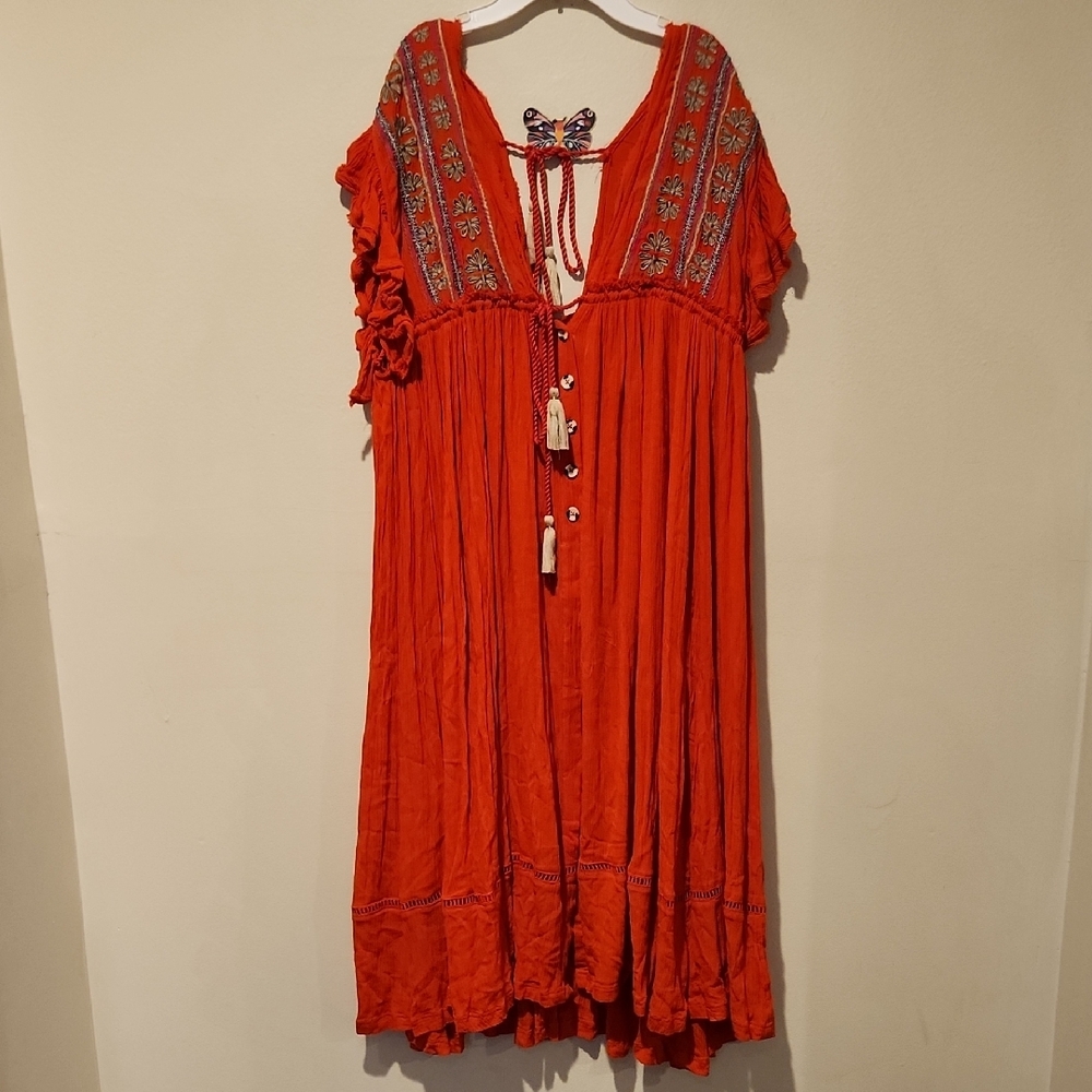❤️ FREE PEOPLE WILL WAIT FOR YOU EMBROIDERED BOHO MIDI DRESS, MEDIUM - Picture 7 of 15